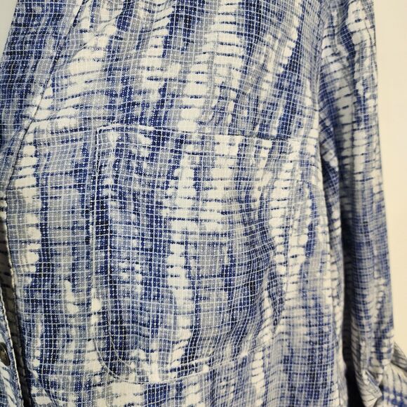 Rock & Republic Womens Tunic Top Medium Blue Button Long Roll Tab Sleeve Printed - Picture 6 of 8